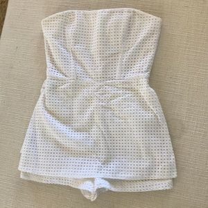 BCBG Eyelet Strapless Skirted Shorts Romper